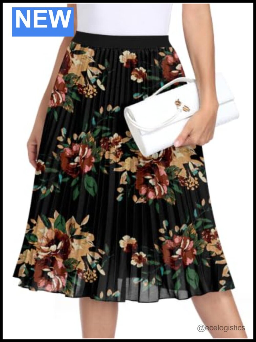 Women's Pleated Chiffon Midi Skirt High Waisted A-Line Flowy
